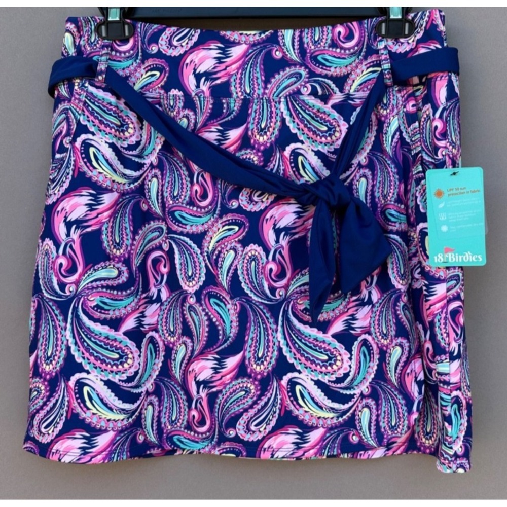 18 Birdies Womens XL Skort Paisley Golf Tennis Pickleball UPF50 NWT Pull On Navy